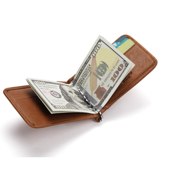 Πορτοφόλι από γνήσιο δέρμα με κλιπ για μετρητά και θήκη καρτών, πρώτο στρώμα βοδινού δέρματος, μονόχρωμο, επιχειρηματικό στυλ, μάρκα Famous Craftsman Family