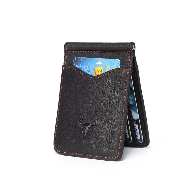 Valódi bőrből készült pénztárca pénzklippel és kártyatartóval, első réteg tehénbőrből, egyszínű, üzleti stílus, márka Famous craftsman family