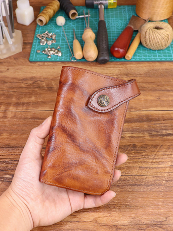 Portofel bărbați din piele naturală cu cataramă, din piele de vacă, tratată vegetal, model solid, căptușeală din piele, UNI ELAINE