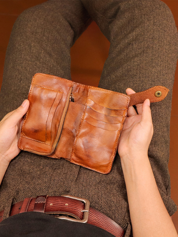 Χειροποίητο ανδρικό πορτοφόλι από γνήσιο δέρμα με αγκράφα, πρώτο στρώμα βοδινού δέρματος φυτικής επεξεργασίας, μονόχρωμο σχέδιο, επένδυση από δέρμα, UNI ELAINE