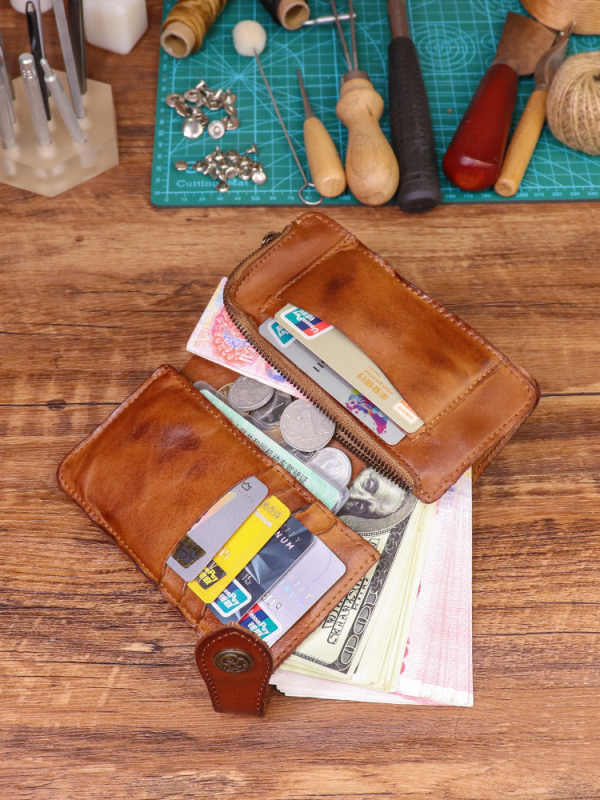 Portofel bărbați din piele naturală cu cataramă, din piele de vacă, tratată vegetal, model solid, căptușeală din piele, UNI ELAINE