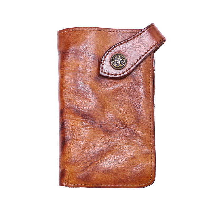 Portofel bărbați din piele naturală cu cataramă, din piele de vacă, tratată vegetal, model solid, căptușeală din piele, UNI ELAINE