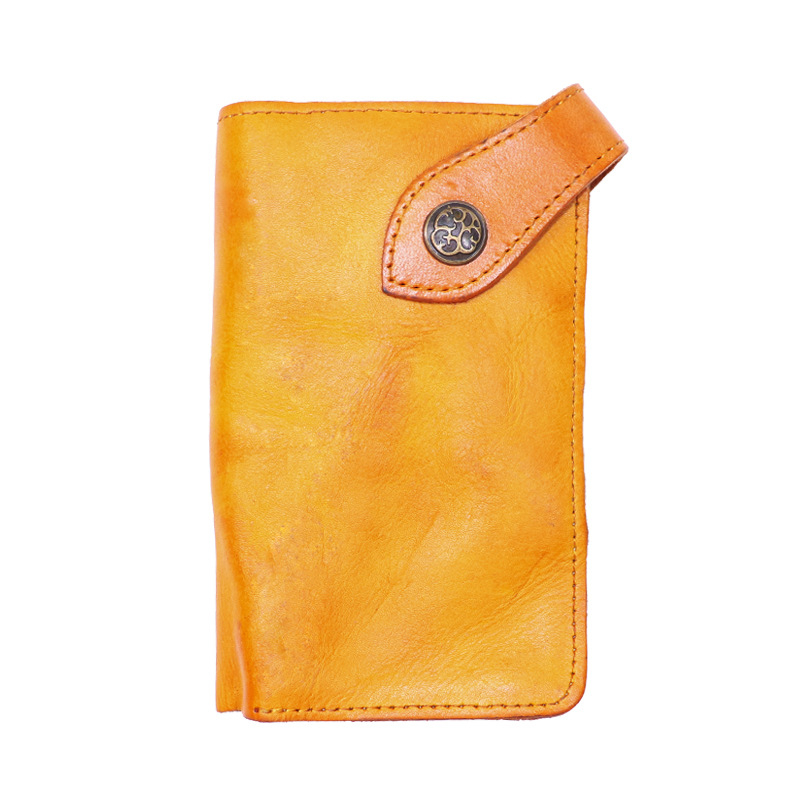 Portofel bărbați din piele naturală cu cataramă, din piele de vacă, tratată vegetal, model solid, căptușeală din piele, UNI ELAINE