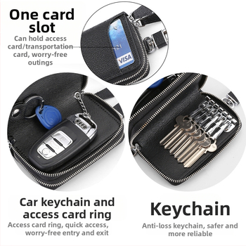 Atslēgu somiņa no ādas, no augšējā ādas slāņa, svītru raksts, mikrošķiedras oderes (Unisex)