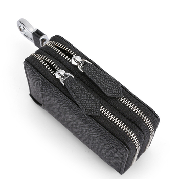 Atslēgu somiņa no ādas, no augšējā ādas slāņa, svītru raksts, mikrošķiedras oderes (Unisex)