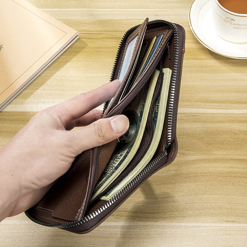 CARRKEN férfi PU bőr pénztárca cipzárral, bi-fold dizájn, egyszínű minta, 2025 tavasz