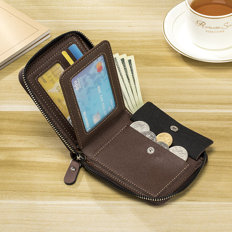 CARRKEN férfi PU bőr pénztárca cipzárral, bi-fold dizájn, egyszínű minta, 2025 tavasz