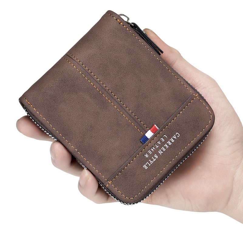 CARRKEN férfi PU bőr pénztárca cipzárral, bi-fold dizájn, egyszínű minta, 2025 tavasz