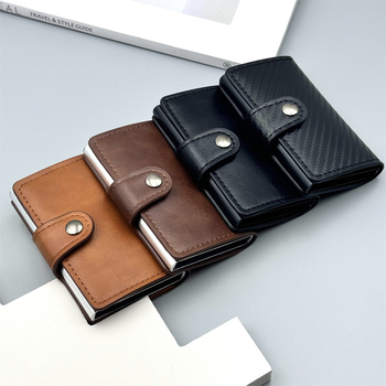 Θήκη καρτών από PU δέρμα με εσωτερική επένδυση από κράμα αλουμινίου, Unisex, Αντι-μαγνητισμός και Αντικλοπή - Καλοκαίρι 2024
