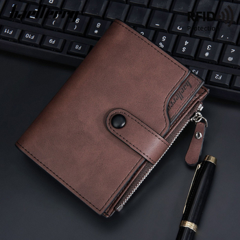 Baellerry vyriška trumpa piniginė su RFID apsauga, keli kortelių skyreliai, užtrauktukas, PU oda, retro dizainas