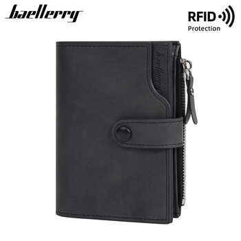 Baellerry vyriška trumpa piniginė su RFID apsauga, keli kortelių skyreliai, užtrauktukas, PU oda, retro dizainas