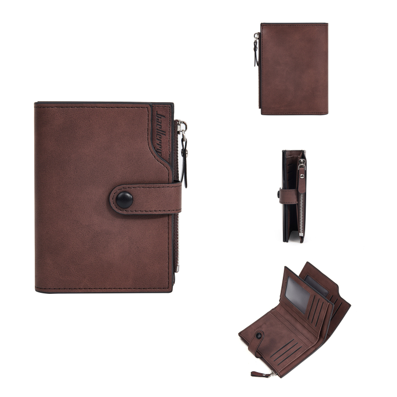 Baellerry vyriška trumpa piniginė su RFID apsauga, keli kortelių skyreliai, užtrauktukas, PU oda, retro dizainas