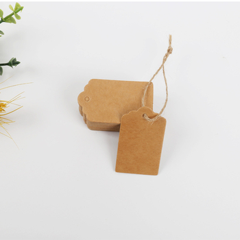 Kraft popieriaus etikečių rinkinys su 100 tuščių etikečių ir 20 m kanapių virvelių (Medžiaga: Popierius; Spausdinimas: Be spausdinimo; Turinys: 100 etikečių + 20 m virvelės)