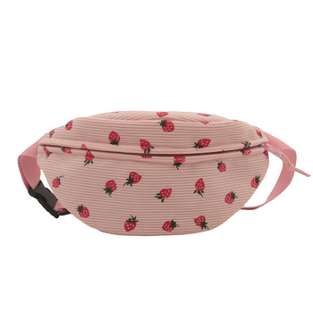 Κορεάτικη Corduroy Chest Bag για γυναίκες – Strawberry Print, φρέσκο και γλυκό στυλ; Υλικό: ειδικό; Εσωτερική επένδυση: πολυεστέρας; Άνοιγμα: φερμουάρ; Εσωτερική δομή: τσέπη με φερμουάρ ανά στρώσεις; Εξωτερική τσέπη: ανοιχτή τσέπη