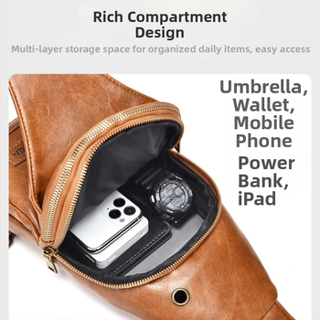 Мъжка Chest Bag – PU, водоустойчива, ултралека, дишаща, голям капацитет, Vihir за бизнес пътуване