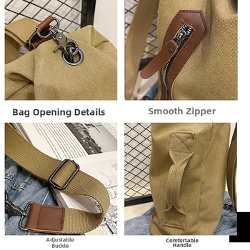 Τσάντα ώμου από καμβά σε αστικό μινιμαλισμό, κάθετη τετράγωνη σιλουέτα, κλείσιμο με γάντζο