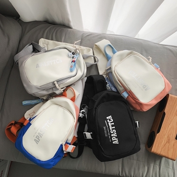 Мъжка гръдна чанта в стил Street trend, платно, издръжлива на износване, с буквена шарка и полиестрова подплата