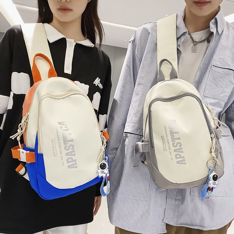 Geantă pentru piept bărbați, în stil street trend, din pânză, rezistentă la uzură, model cu litere, căptușeală poliester