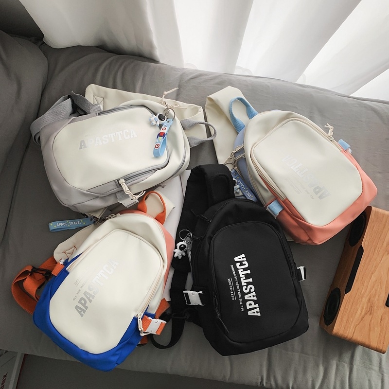 Geantă pentru piept bărbați, în stil street trend, din pânză, rezistentă la uzură, model cu litere, căptușeală poliester