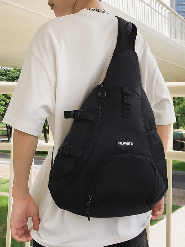 Nylon crossbody táska – függőleges négyzet alakú, cipzár, egy vállpánt, belső zsebek (cipzáros és telefonos), uniszex, mindennapi használatra