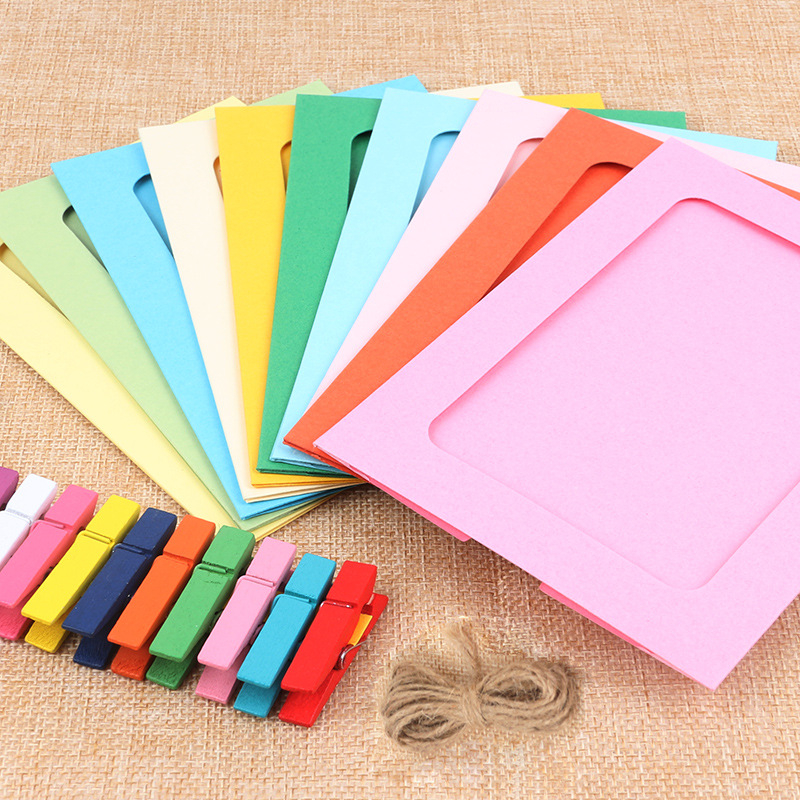 Kreatív DIY fotókeret függő falidísz kenderzsinóros klipekkel – papírból készült keret, stílus 109835873, függő dekoráció, rekvizit a tér elrendezéséhez