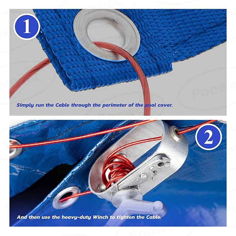 FS-2158 Σετ καλωδίου για κάλυψη πισίνας – κατάλληλο για γήινες πισίνες, αλουμίνιο + PVC επενδυμένο ατσάλινο καλώδιο, μηχανισμός στερέωσης/τράβηξης σχοινιού