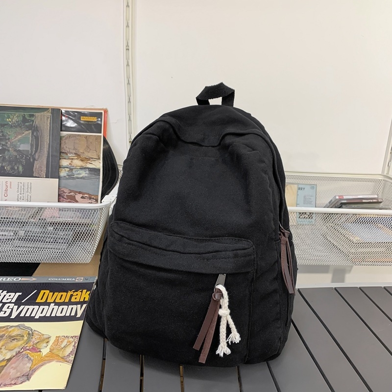 Rucsac din pânză, stil literar, impermeabil, compatibil cu laptop de 14 inchi, curea de umăr curbată