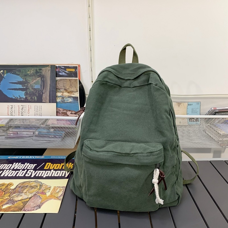 Rucsac din pânză, stil literar, impermeabil, compatibil cu laptop de 14 inchi, curea de umăr curbată