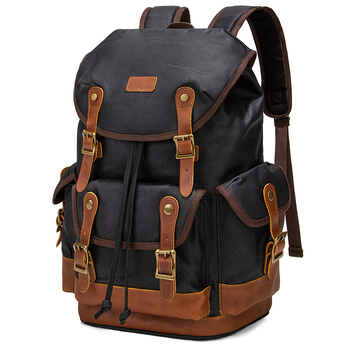 Σακίδιο από καμβά με ρετρό σχεδιασμό, χωρητικότητα 20–35 L, κατάλληλο για φορητό έως 14 ιντσών, επένδυση πολυεστέρα