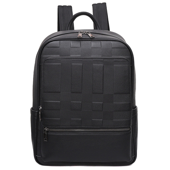 Férfi bőr hátizsák üzleti utazásokhoz, városi letisztult stílus, vízálló (kompatibilis 15 colos laptophoz; kapacitás 20 L alatt; poliészter bélés; léggömbös vállpántok)