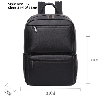 Férfi bőr hátizsák üzleti utazásokhoz, városi letisztult stílus, vízálló (kompatibilis 15 colos laptophoz; kapacitás 20 L alatt; poliészter bélés; léggömbös vállpántok)