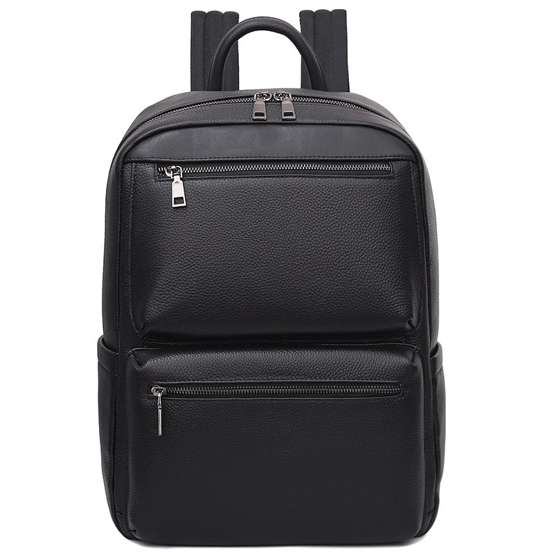 Férfi bőr hátizsák üzleti utazásokhoz, városi letisztult stílus, vízálló (kompatibilis 15 colos laptophoz; kapacitás 20 L alatt; poliészter bélés; léggömbös vállpántok)