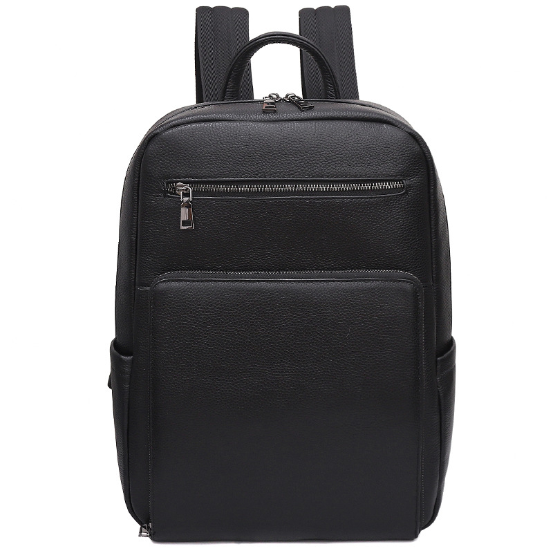 Férfi bőr hátizsák üzleti utazásokhoz, városi letisztult stílus, vízálló (kompatibilis 15 colos laptophoz; kapacitás 20 L alatt; poliészter bélés; léggömbös vállpántok)