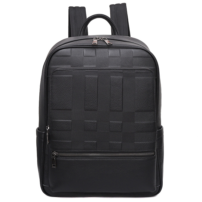 Férfi bőr hátizsák üzleti utazásokhoz, városi letisztult stílus, vízálló (kompatibilis 15 colos laptophoz; kapacitás 20 L alatt; poliészter bélés; léggömbös vállpántok)