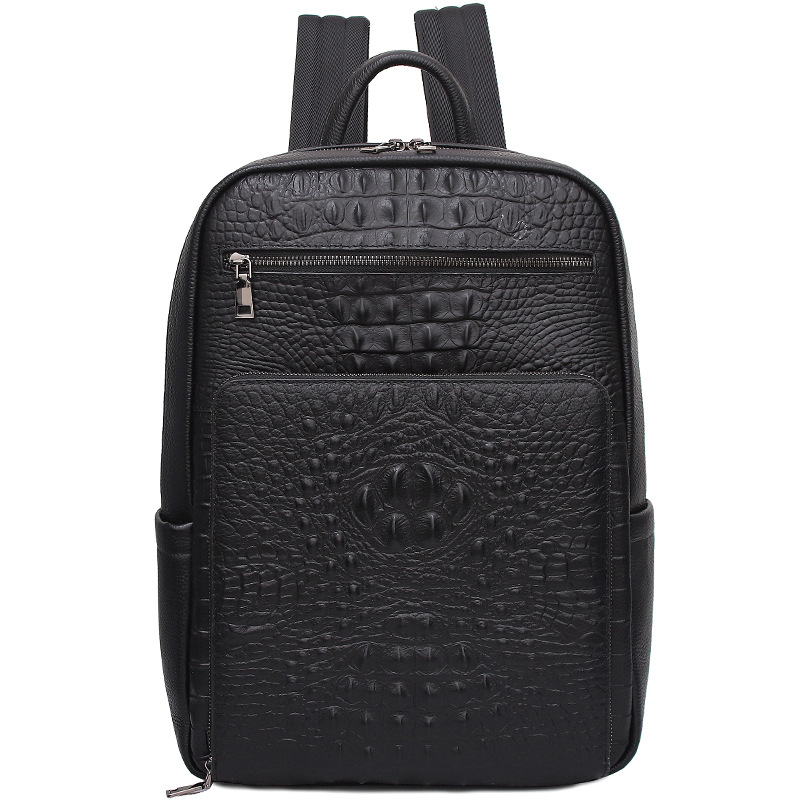 Férfi bőr hátizsák üzleti utazásokhoz, városi letisztult stílus, vízálló (kompatibilis 15 colos laptophoz; kapacitás 20 L alatt; poliészter bélés; léggömbös vállpántok)