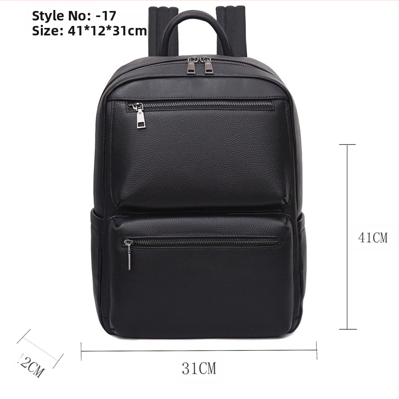 Férfi bőr hátizsák üzleti utazásokhoz, városi letisztult stílus, vízálló (kompatibilis 15 colos laptophoz; kapacitás 20 L alatt; poliészter bélés; léggömbös vállpántok)