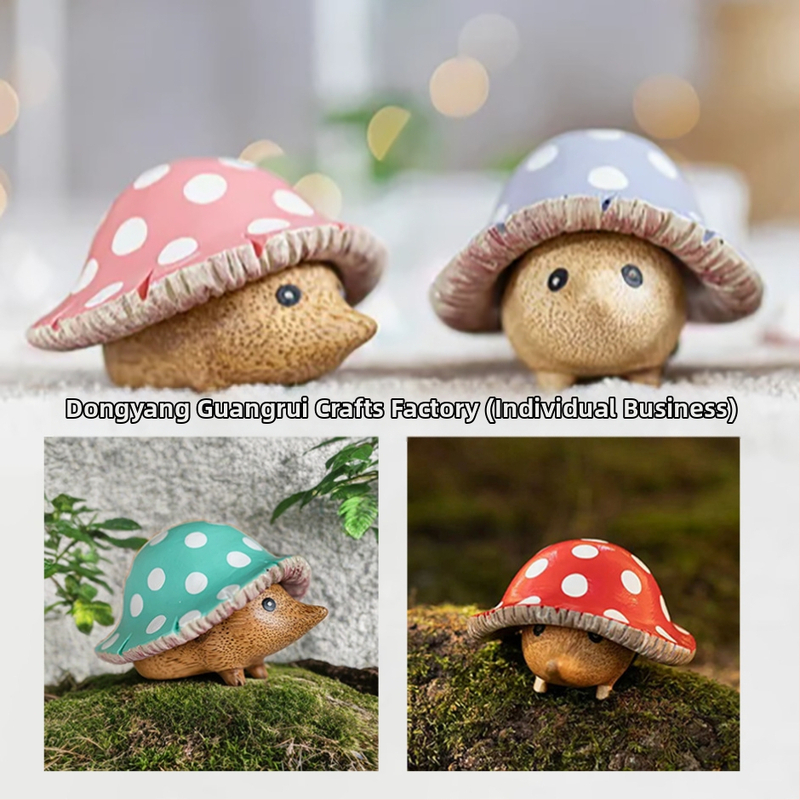 Κηπουρικό διακοσμητικό σε μορφή ποντικιού με μανιτάρι — από ρητίνη, στυλ καρτούν, γλυπτική