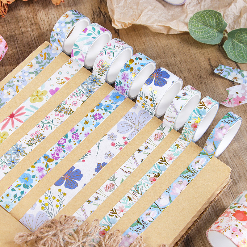 Floral Dream Bronzing Series Washi juostelė dienynams – popieriaus pagrindas, prekės ženklas Wheat Youth, pritaikoma, dovanai tinkama, žurnalų dekoravimo medžiaga