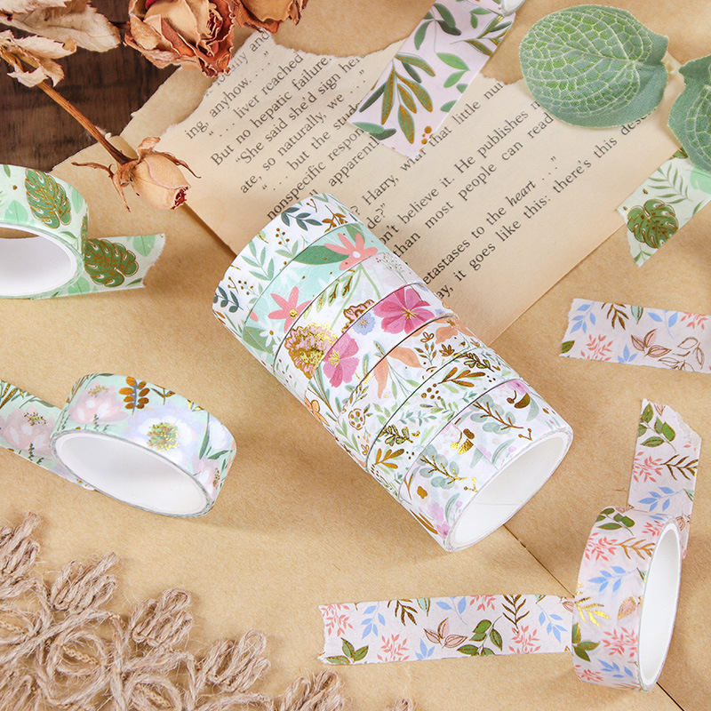 Floral Dream Bronzing Series Washi juostelė dienynams – popieriaus pagrindas, prekės ženklas Wheat Youth, pritaikoma, dovanai tinkama, žurnalų dekoravimo medžiaga