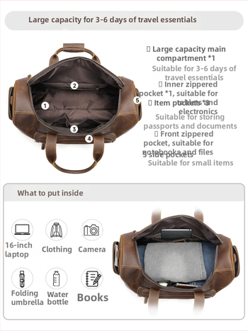 Marent Ανδρική Τσάντα Ταξιδιού από Γνήσιο Δέρμα, Top Layer Cowhide, Μεγάλη Χωρητικότητα 20–35L, Vintage Crazy Horse Στυλ