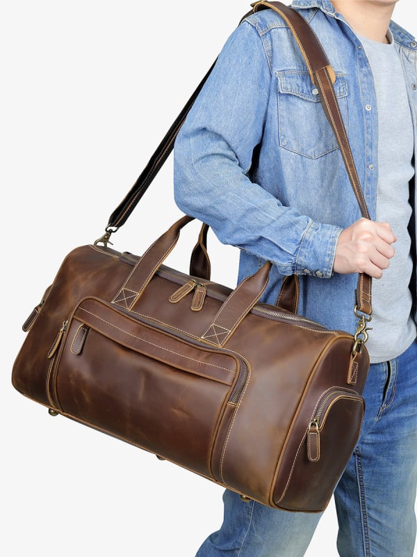 Geantă de călătorie din piele naturală Marent pentru bărbați, piele de top layer, capacitate 20–35 L, stil Crazy Horse vintage