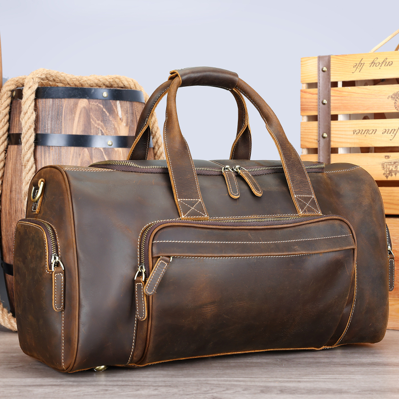 Geantă de călătorie din piele naturală Marent pentru bărbați, piele de top layer, capacitate 20–35 L, stil Crazy Horse vintage