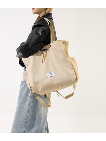 Νάιλον Tote τσάντα με κλείσιμο κορδονιού, διπλοί ιμάντες, εσωτερικές τσέπες: θήκη με φερμουάρ, θήκη για κινητό και θήκη για ταυτότητα