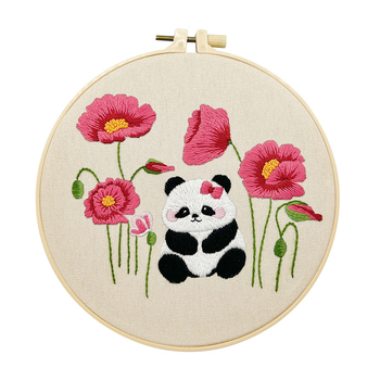 Комплект за кръстосана бродерия върху платно с панда и мотиви цветя и трева; китайски стил, подходящ за хол, спалня и кабинет