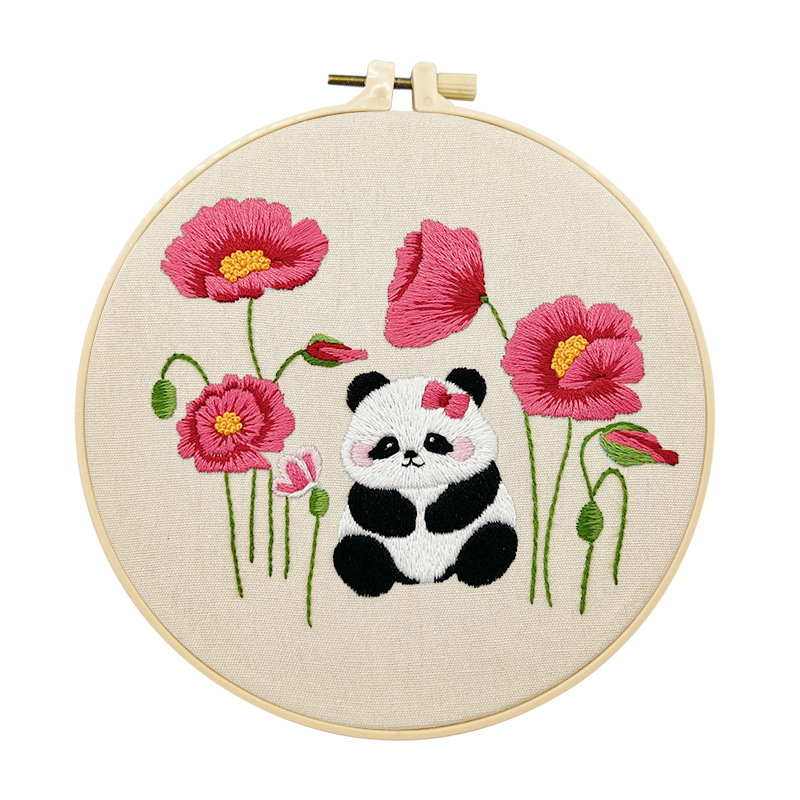 Комплект за кръстосана бродерия върху платно с панда и мотиви цветя и трева; китайски стил, подходящ за хол, спалня и кабинет