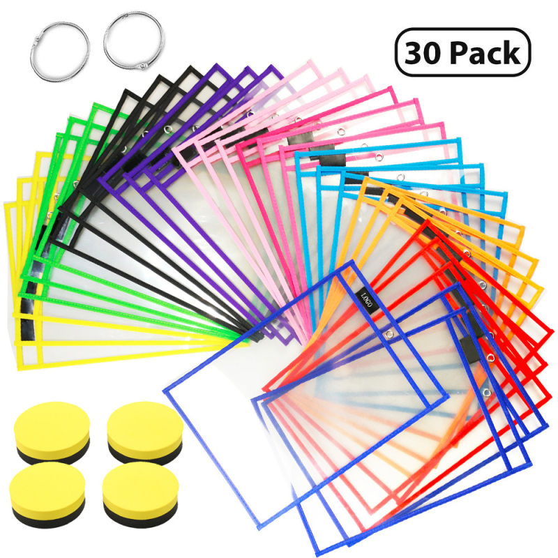 Чанта за документи, 30 бр. комплект, прозрачно PET, многоразова, марка Bohn, стил Socket/Creativity, плосък дизайн, тегло 40 g