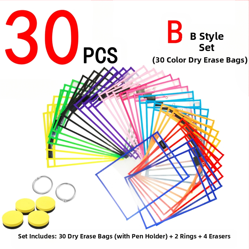 Чанта за документи, 30 бр. комплект, прозрачно PET, многоразова, марка Bohn, стил Socket/Creativity, плосък дизайн, тегло 40 g