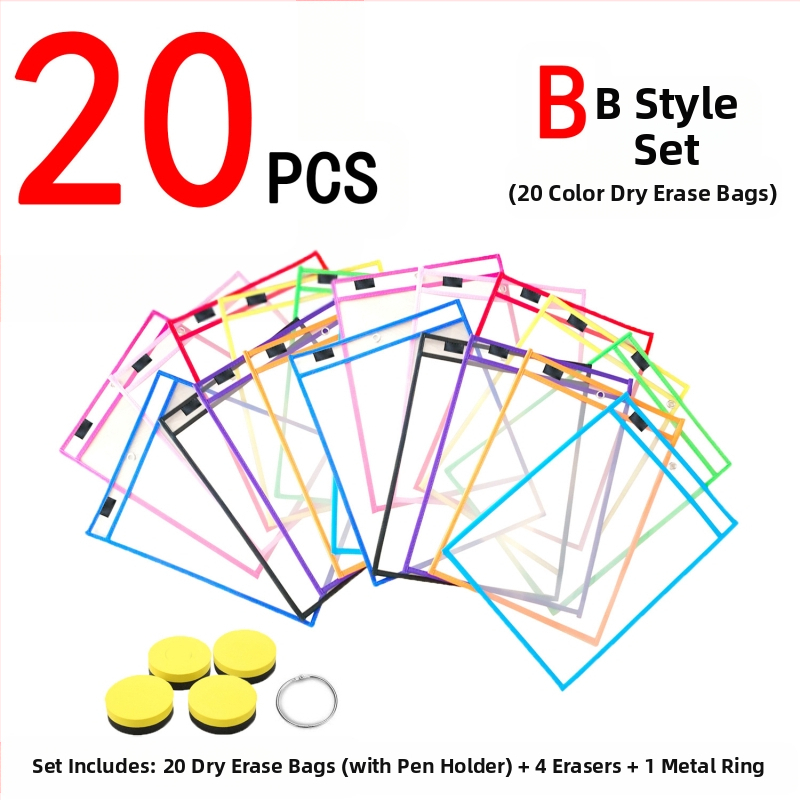 Чанта за документи, 30 бр. комплект, прозрачно PET, многоразова, марка Bohn, стил Socket/Creativity, плосък дизайн, тегло 40 g