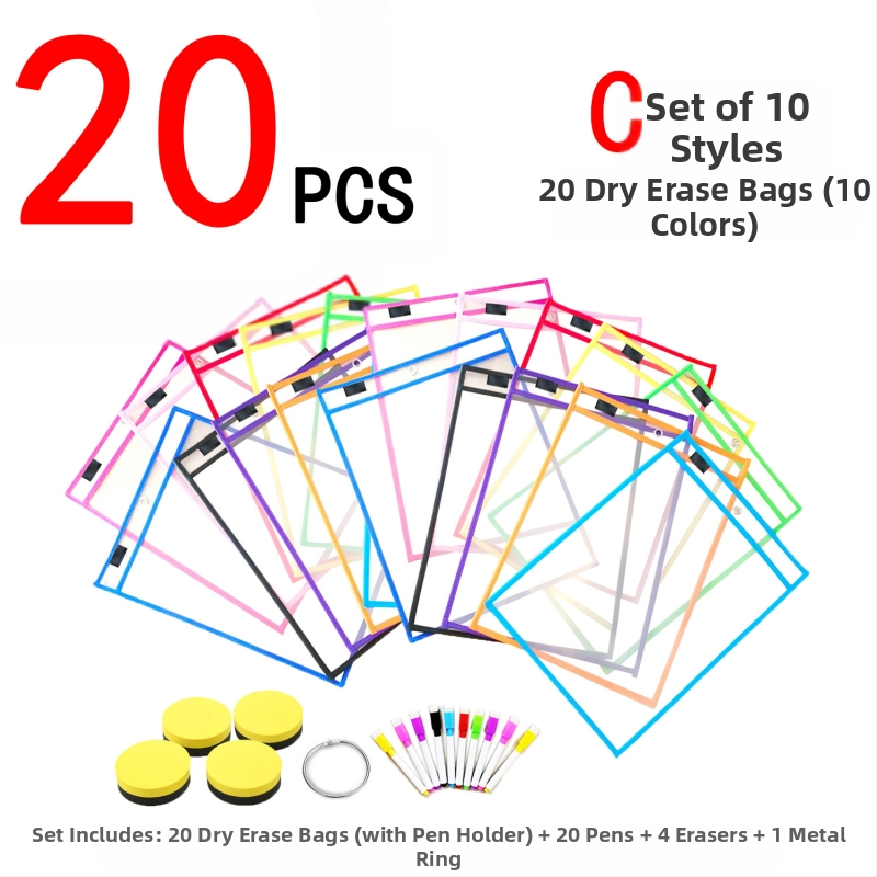 Чанта за документи, 30 бр. комплект, прозрачно PET, многоразова, марка Bohn, стил Socket/Creativity, плосък дизайн, тегло 40 g