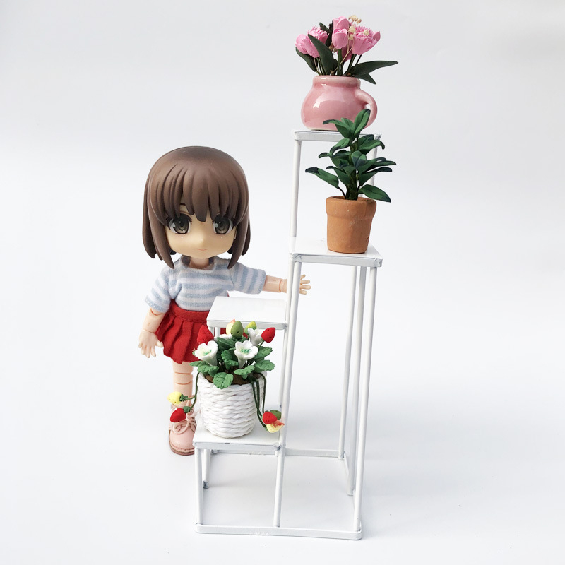 Метален мини модел къща за кукли за външна градина със многоетажен цветарник и рафт за обувки, DIY сглобяване